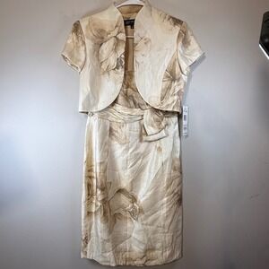 Jones New York Dress Set Women 6 Ivory Floral New 2PC Sheath & Bolero Jacket